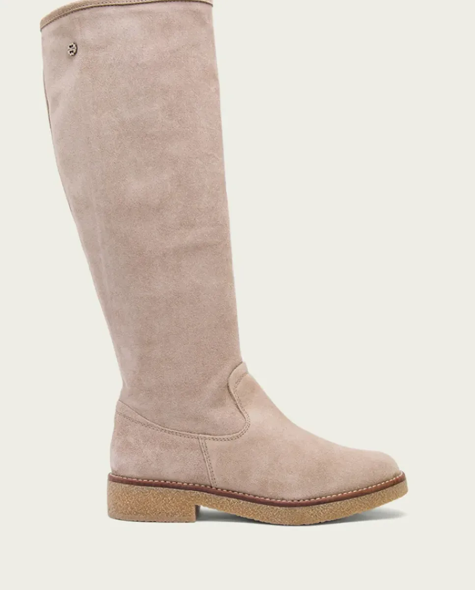 PORRONET Botas Mujer|Botas Altas Planas Arena Con Cremallera Vega