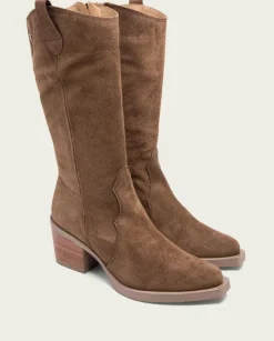 PORRONET Botas Mujer|Botas Cowboy Moka Con Cremallera Java