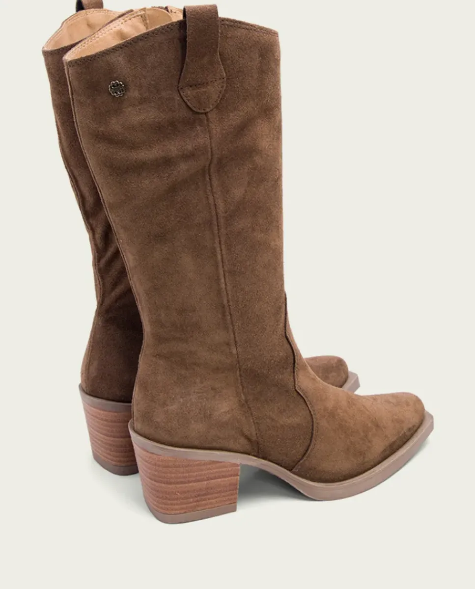 PORRONET Botas Mujer|Botas Cowboy Moka Con Cremallera Java