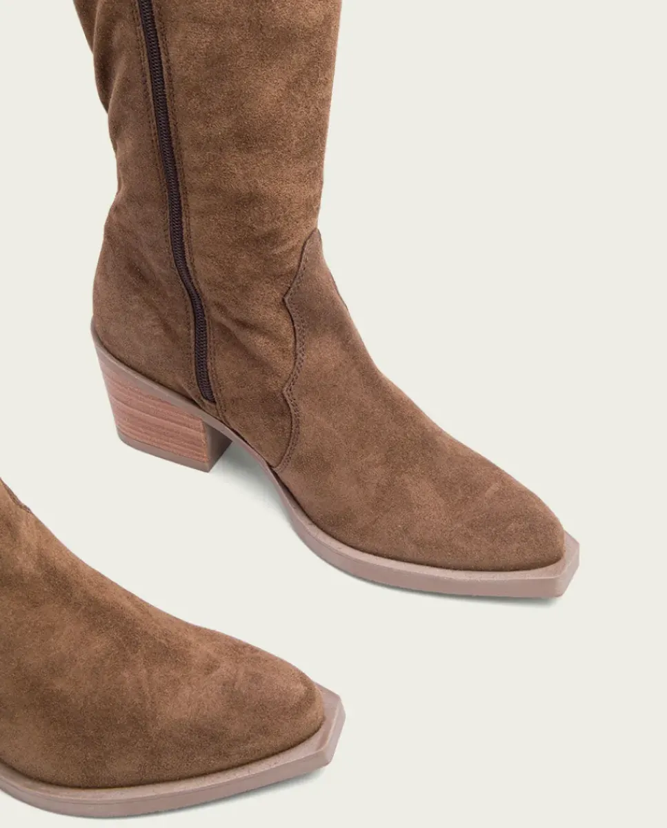 PORRONET Botas Mujer|Botas Cowboy Moka Con Cremallera Java