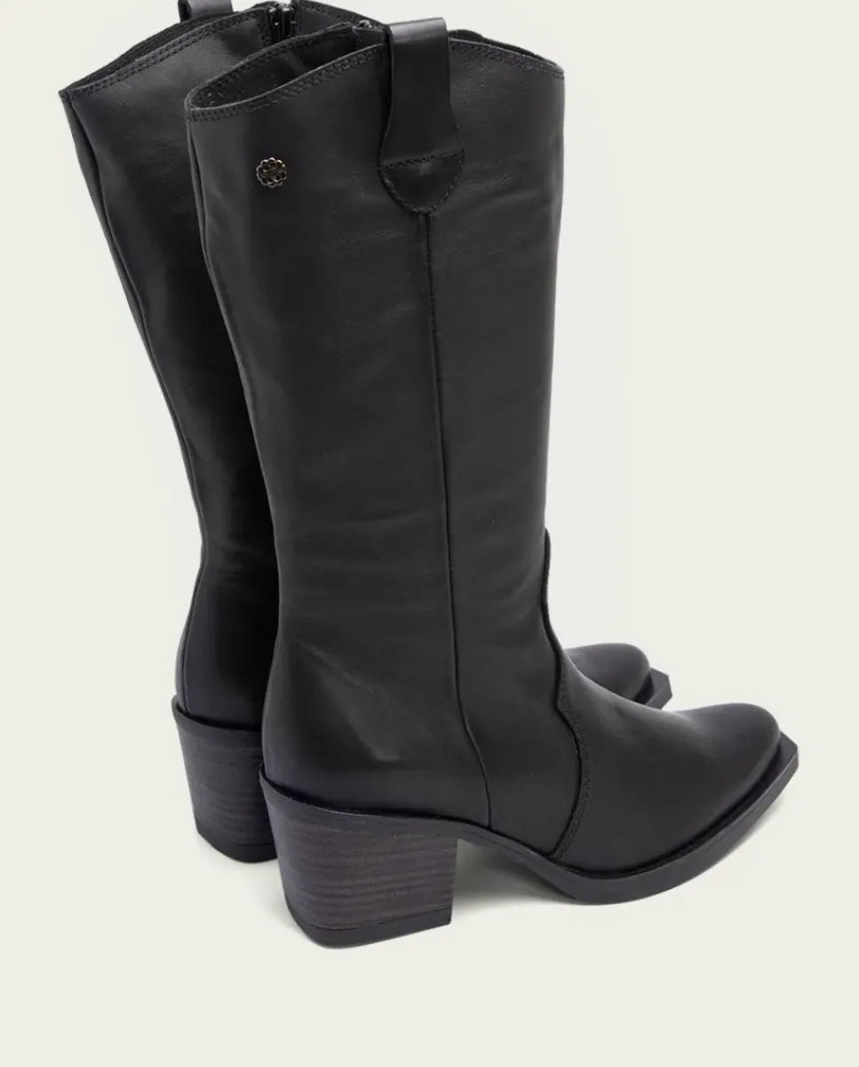 PORRONET Botas Mujer|Botas Cowboy Negra Con Cremallera Julia