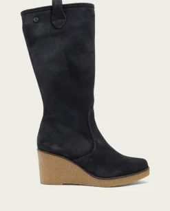 PORRONET Botas Mujer|Botas De Cuña Carbon Con Cremallera Marina