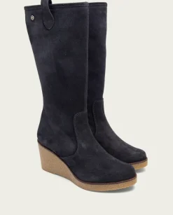 PORRONET Botas Mujer|Botas De Cuña Carbon Con Cremallera Marina