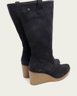 PORRONET Botas Mujer|Botas De Cuña Carbon Con Cremallera Marina