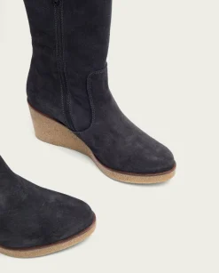 PORRONET Botas Mujer|Botas De Cuña Carbon Con Cremallera Marina