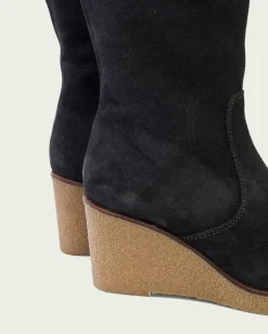 PORRONET Botas Mujer|Botas De Cuña Carbon Con Cremallera Marina