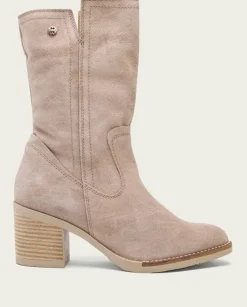 PORRONET Botines Mujer|Botas De Tacón Arena Con Cremallera Nia