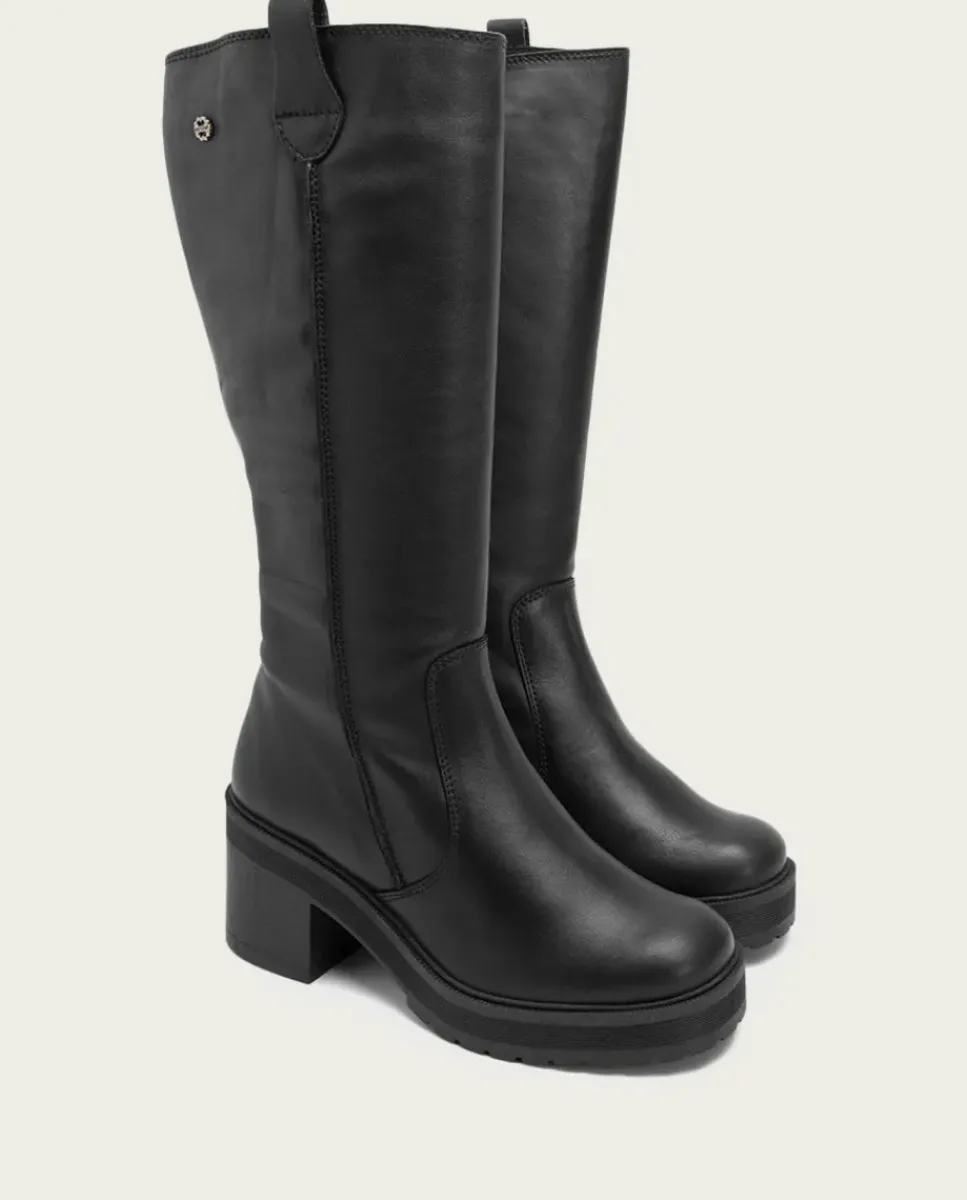 PORRONET Botas Mujer|Botas De Tacón Negro Con Cremallera Riva