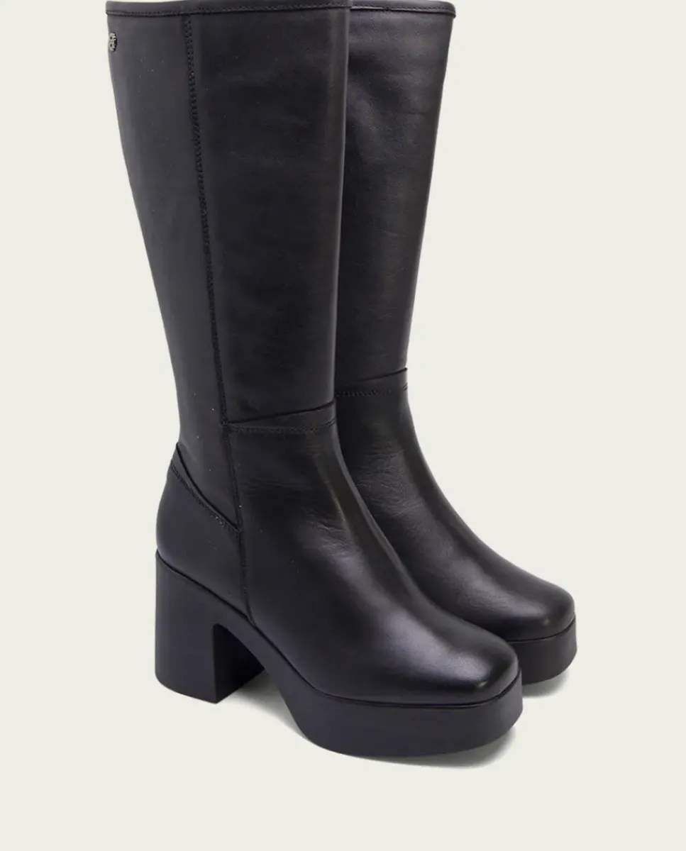 PORRONET Botas Mujer|Botas De Tacón Negro Con Cremallera Lea