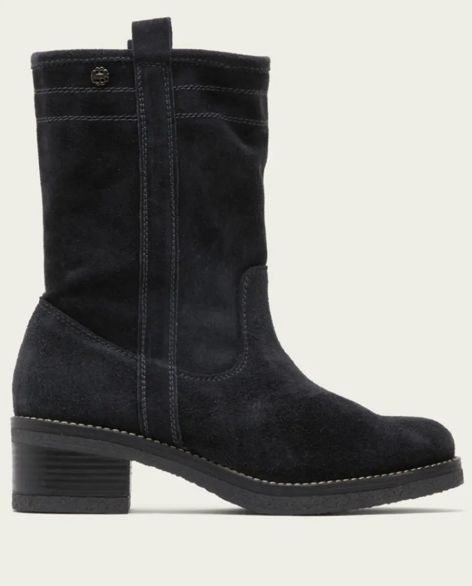 PORRONET Botines Mujer|Botas Planas Carbon Con Tiradores Paula