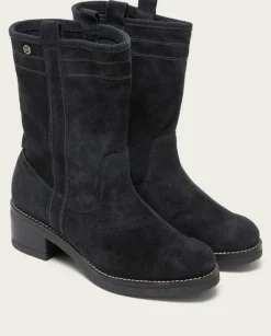 PORRONET Botines Mujer|Botas Planas Carbon Con Tiradores Paula