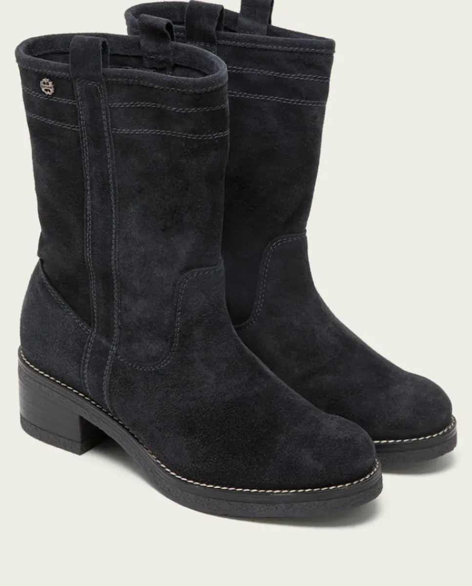 PORRONET Botines Mujer|Botas Planas Carbon Con Tiradores Paula