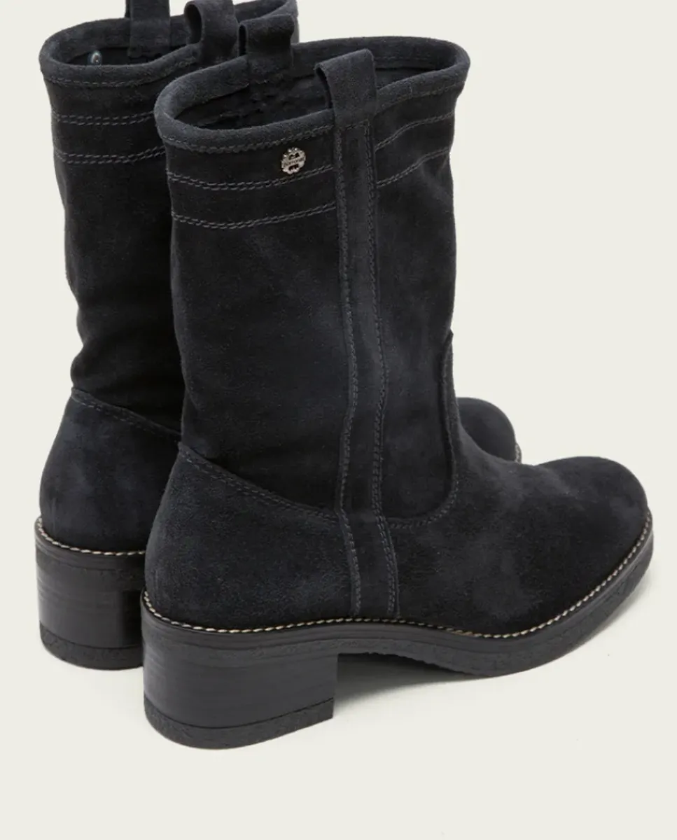 PORRONET Botines Mujer|Botas Planas Carbon Con Tiradores Paula