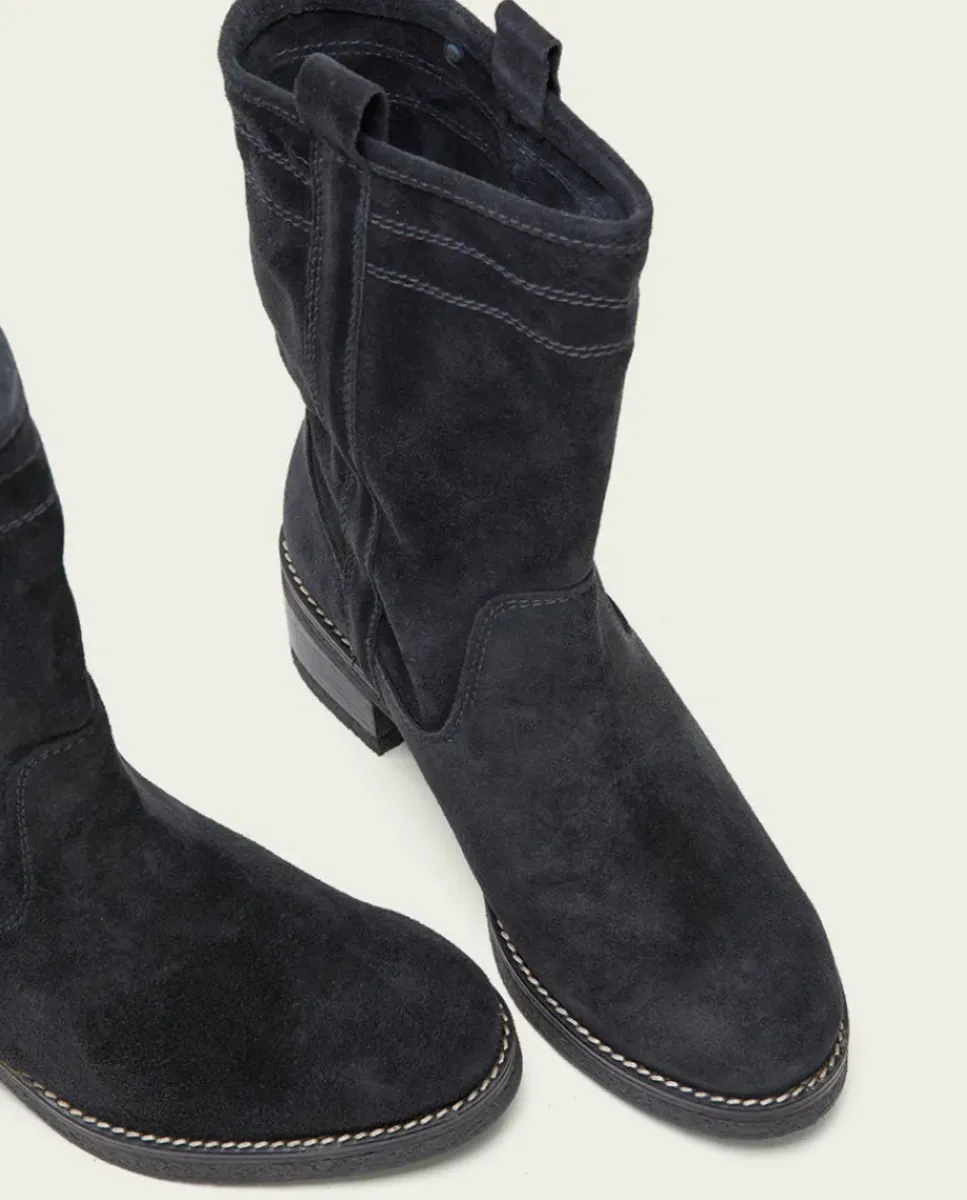 PORRONET Botines Mujer|Botas Planas Carbon Con Tiradores Paula