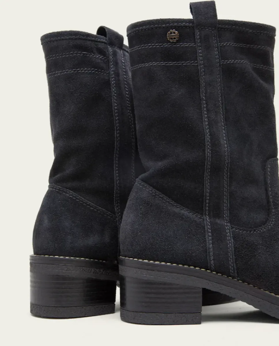 PORRONET Botines Mujer|Botas Planas Carbon Con Tiradores Paula