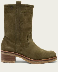 PORRONET Botines Mujer|Botas Planas Kaki Con Tiradores Paula