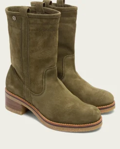 PORRONET Botines Mujer|Botas Planas Kaki Con Tiradores Paula