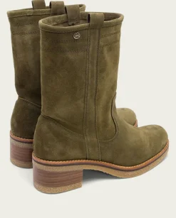 PORRONET Botines Mujer|Botas Planas Kaki Con Tiradores Paula
