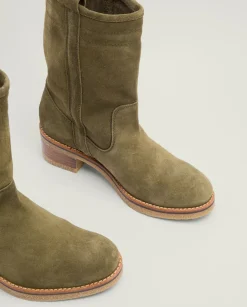 PORRONET Botines Mujer|Botas Planas Kaki Con Tiradores Paula