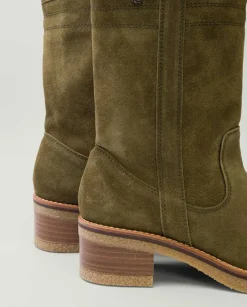 PORRONET Botines Mujer|Botas Planas Kaki Con Tiradores Paula