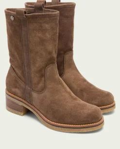 PORRONET Botines Mujer|Botas Planas Moka Con Tiradores Paula