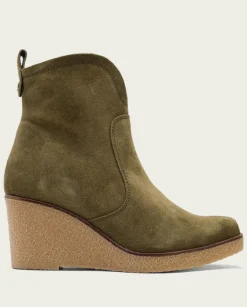 PORRONET Botines Mujer|Botines De Cuña Kaki Con Cremallera Mabel