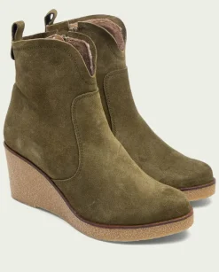 PORRONET Botines Mujer|Botines De Cuña Kaki Con Cremallera Mabel