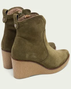 PORRONET Botines Mujer|Botines De Cuña Kaki Con Cremallera Mabel