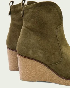 PORRONET Botines Mujer|Botines De Cuña Kaki Con Cremallera Mabel