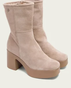 PORRONET Botines Tacón|Botines De Tacón Arena Con Cremallera Lisa