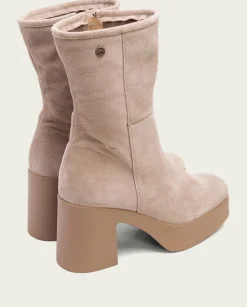 PORRONET Botines Tacón|Botines De Tacón Arena Con Cremallera Lisa