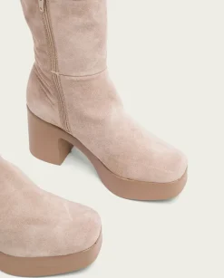 PORRONET Botines Tacón|Botines De Tacón Arena Con Cremallera Lisa