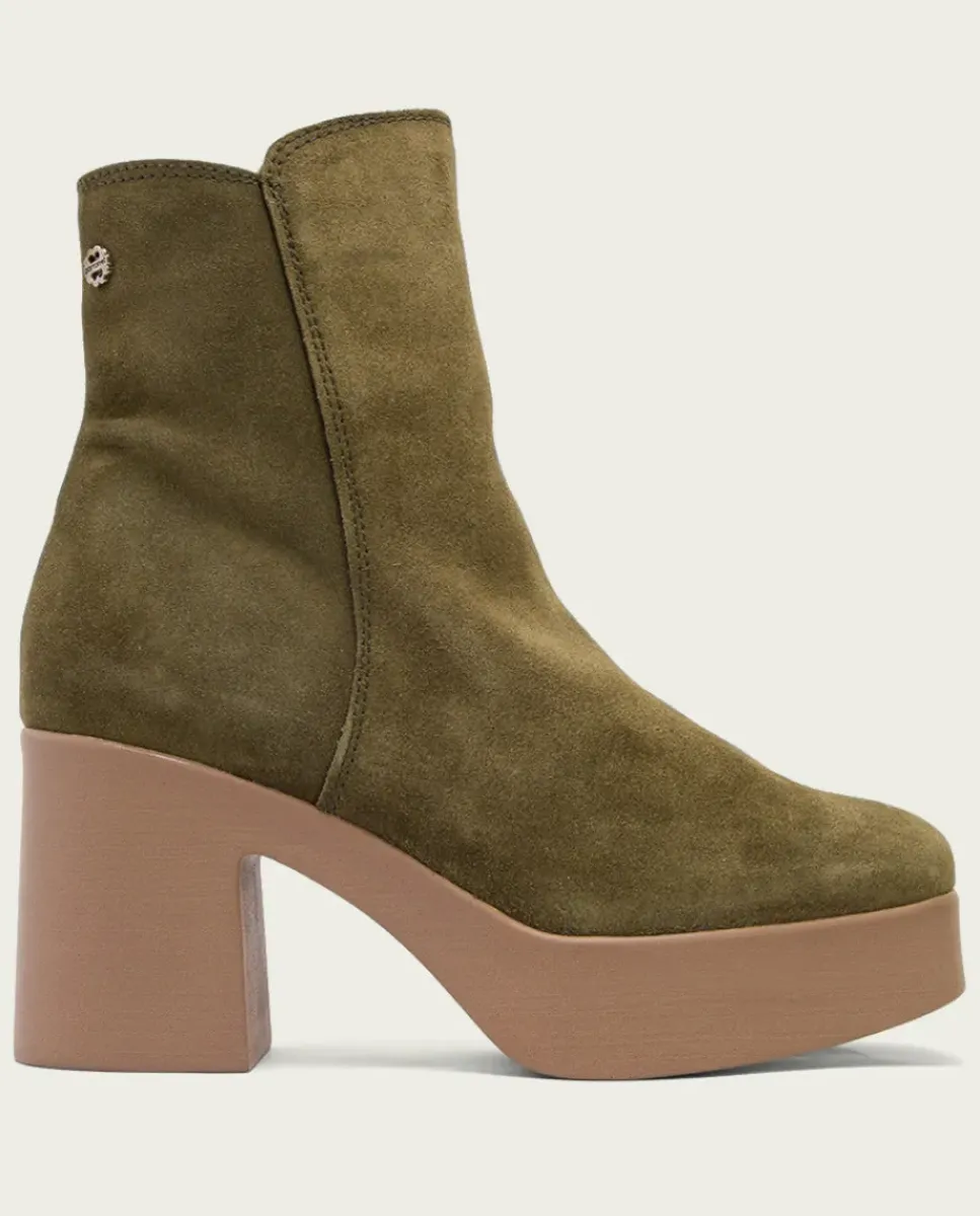 PORRONET Botines Mujer|Botines De Tacón Kaki Con Cremallera Leta