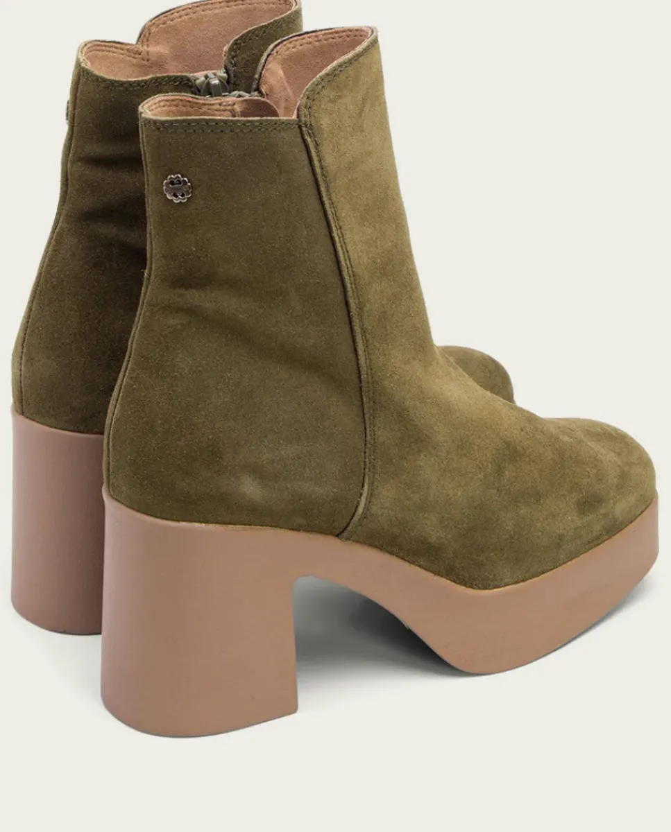 PORRONET Botines Mujer|Botines De Tacón Kaki Con Cremallera Leta