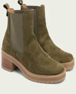 PORRONET Botines Tacón|Botines De Tacón Kaki Con Elasticos Rea