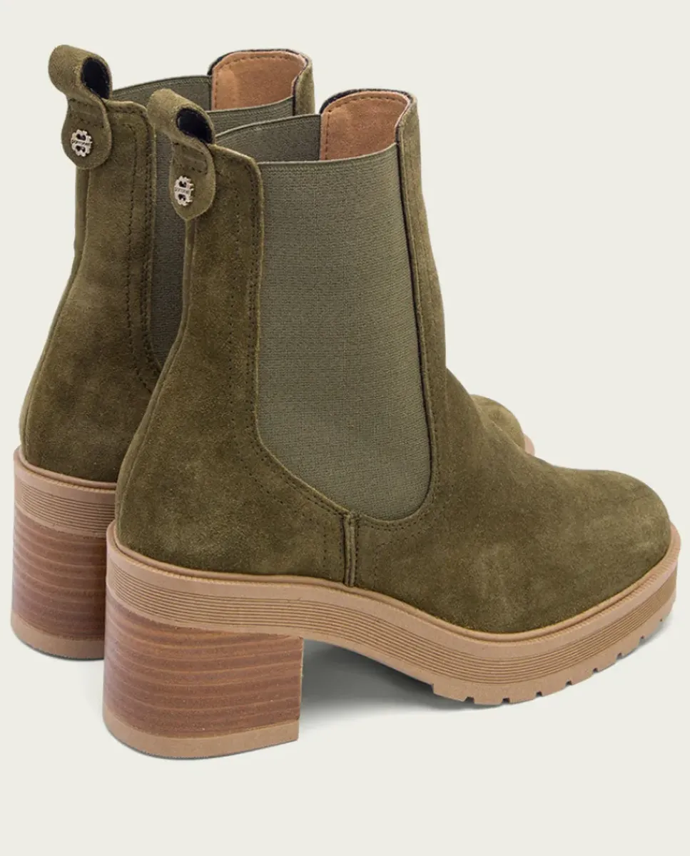PORRONET Botines Tacón|Botines De Tacón Kaki Con Elasticos Rea