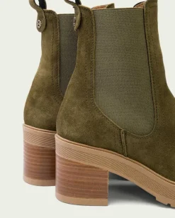 PORRONET Botines Tacón|Botines De Tacón Kaki Con Elasticos Rea