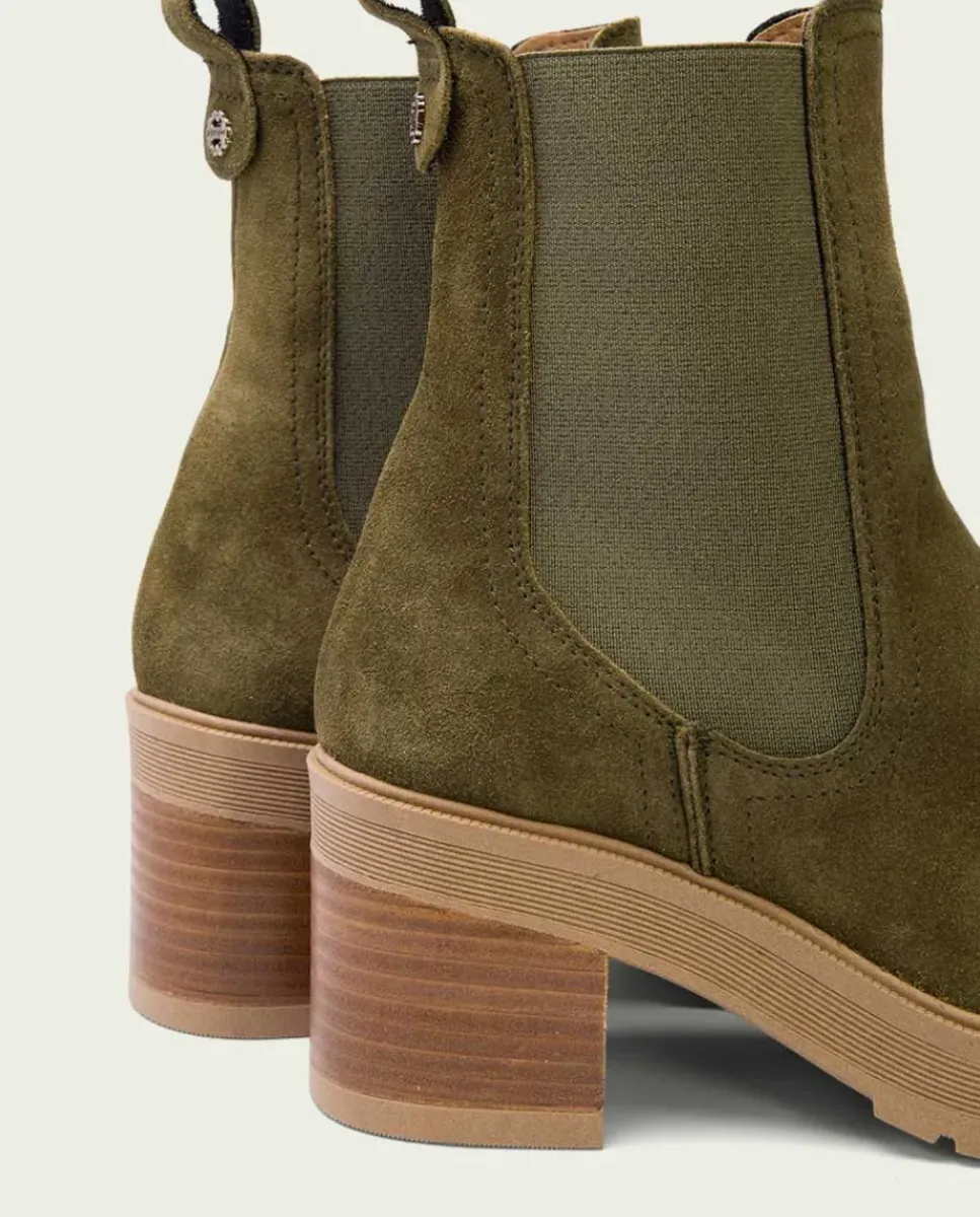PORRONET Botines Tacón|Botines De Tacón Kaki Con Elasticos Rea