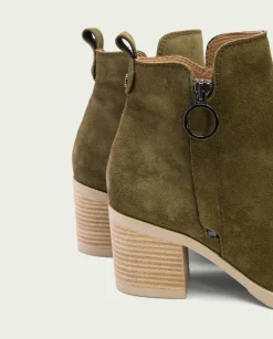 PORRONET Botines Mujer|Botines De Tacón Kaki Con Cremallera Nery