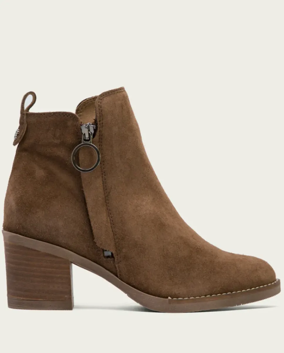 PORRONET Botines Mujer|Botines De Tacón Moka Con Cremallera Nery