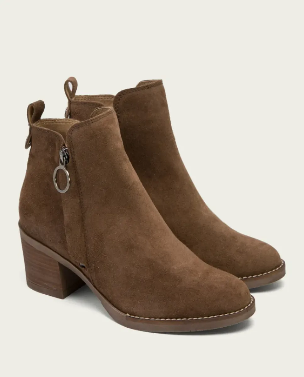 PORRONET Botines Mujer|Botines De Tacón Moka Con Cremallera Nery