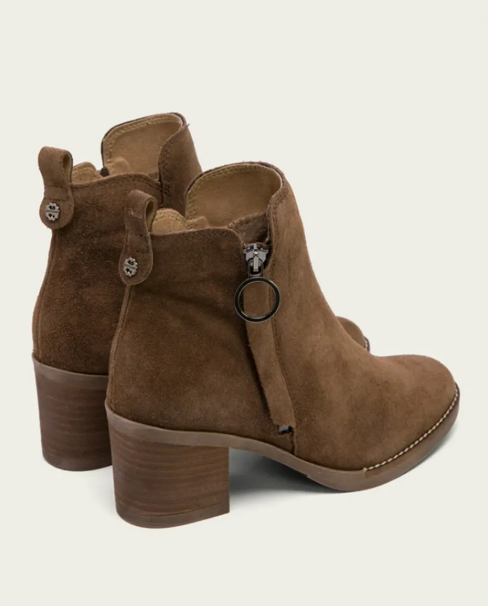 PORRONET Botines Mujer|Botines De Tacón Moka Con Cremallera Nery