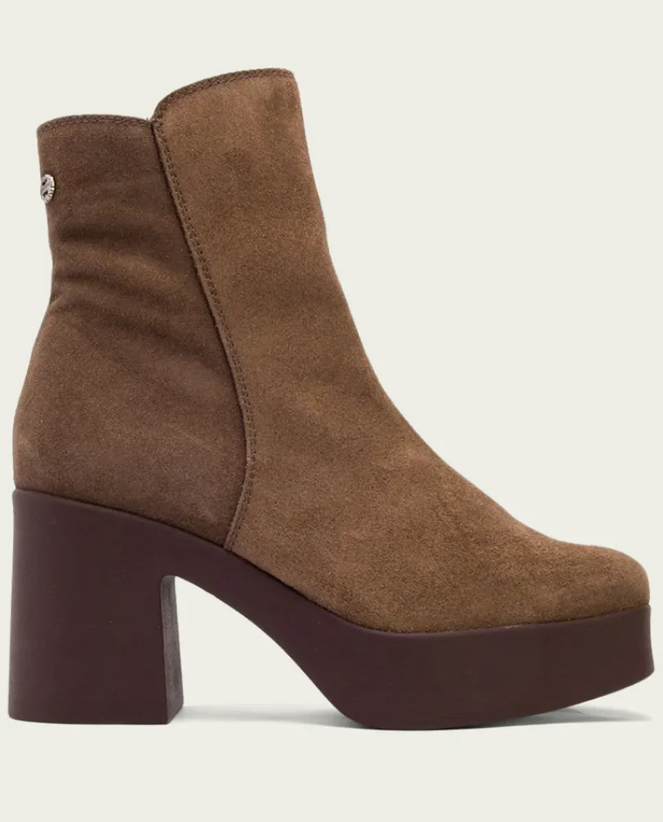 PORRONET Botines Mujer|Botines De Tacón Moka Con Cremallera Leta