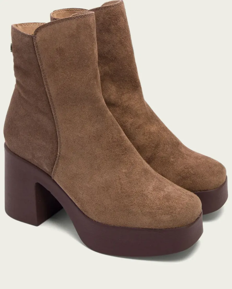 PORRONET Botines Mujer|Botines De Tacón Moka Con Cremallera Leta