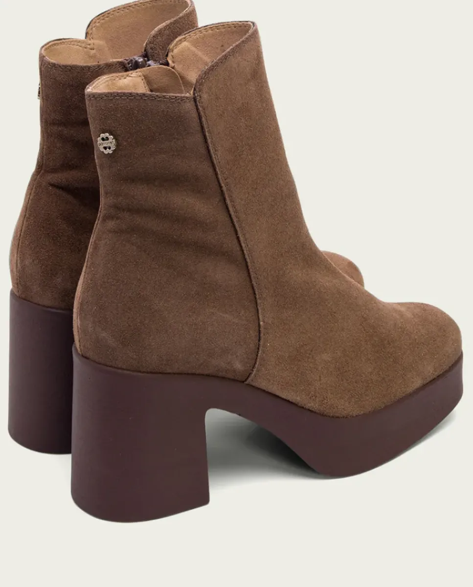 PORRONET Botines Mujer|Botines De Tacón Moka Con Cremallera Leta