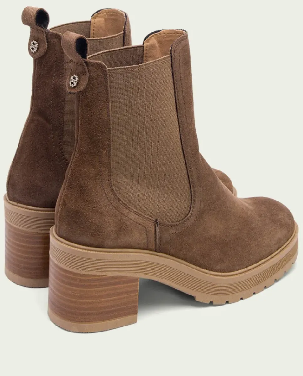 PORRONET Botines Mujer|Botines De Tacón Moka Con Elasticos Rea