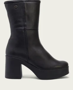 PORRONET Botines Mujer|Botines De Tacón Negro Con Cremallera Lana