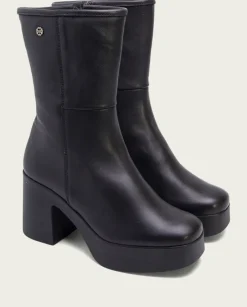 PORRONET Botines Mujer|Botines De Tacón Negro Con Cremallera Lana