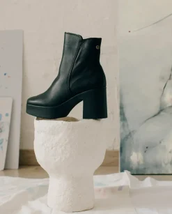PORRONET Botines Mujer|Botines De Tacón Negro Con Cremallera Lia