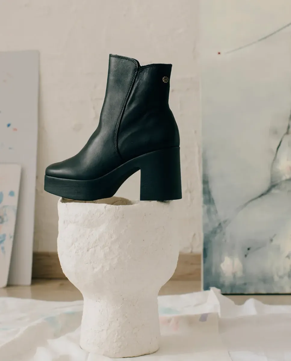 PORRONET Botines Mujer|Botines De Tacón Negro Con Cremallera Lia